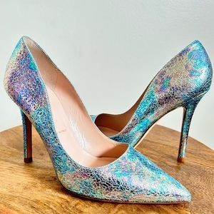Kate Spade NWOB Larissa Blue Swirl Iridescent Crackle Genuine Leather 4”Heels 5M